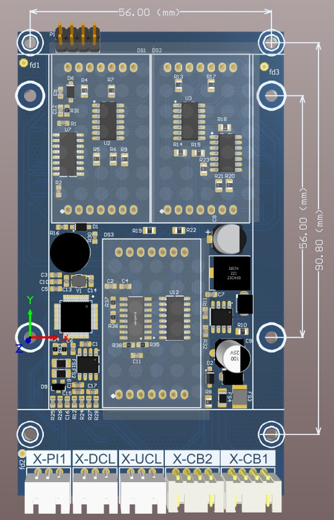 Diagram showing the connectors and connection points of the BC-D3X board