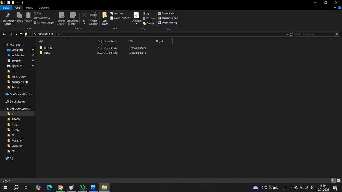 The files inside the 1 folder, the active usage folder