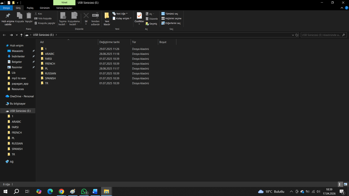 Screenshot showing the folders in the root directory of the SD card