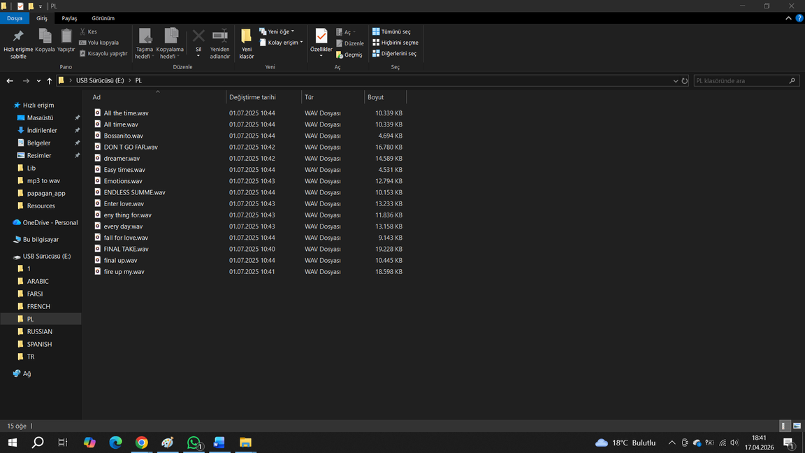 Screenshot showing the contents of the PL music folder